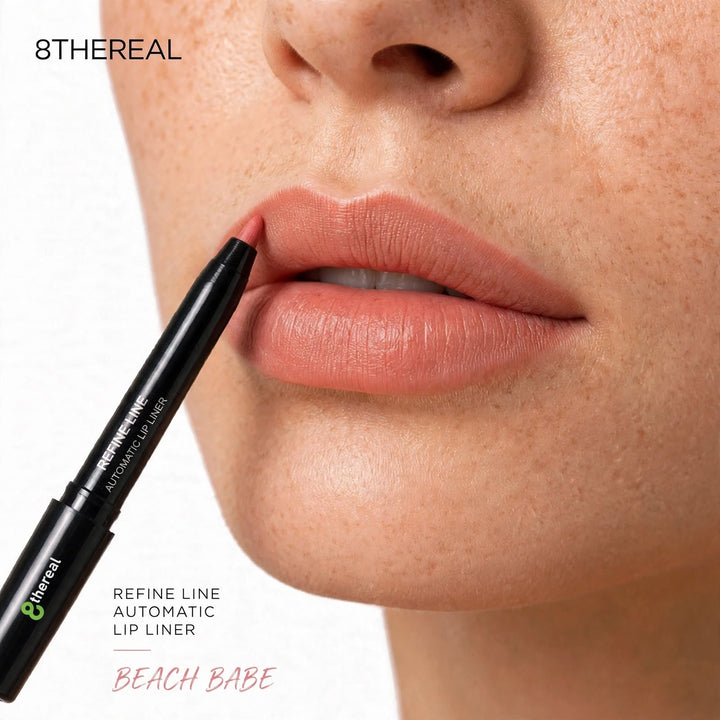 8thereal Beach Babe automatic lip liner being applied to define lips for a long-lasting, creamy, and precise look.