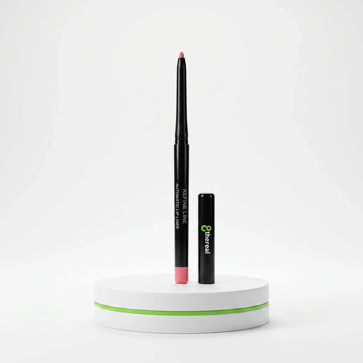 8thereal retractable automatic lip liner in a soft pink shade with a creamy, long-lasting formula on a white display.
