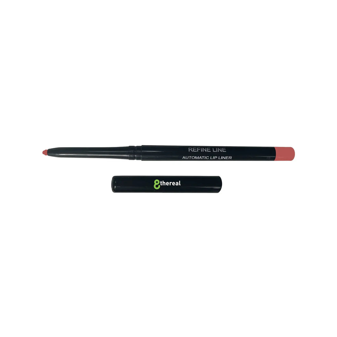 8thereal retractable automatic lip liner in a soft pink shade with its matching cap displayed below.