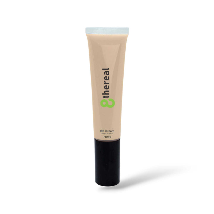 8thereal Everyday Glow BB Cream in a beige squeeze tube with a black cap, providing hydration and SPF protection.