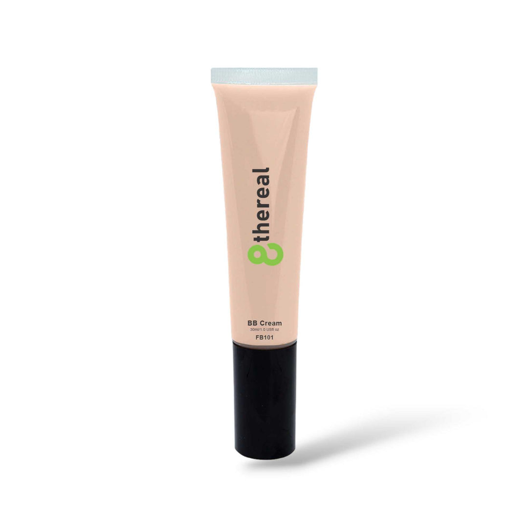 8thereal Everyday Glow BB Cream in a beige squeeze tube with a black cap, providing hydration and SPF protection.