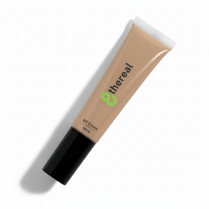 8thereal Everyday Glow BB Cream in a beige squeeze tube with a black cap, featuring SPF and hydrating ingredients.