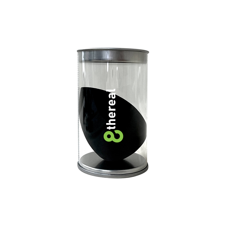 8thereal Super-soft Classic Blender makeup sponge in black, packaged in a clear cylindrical container.