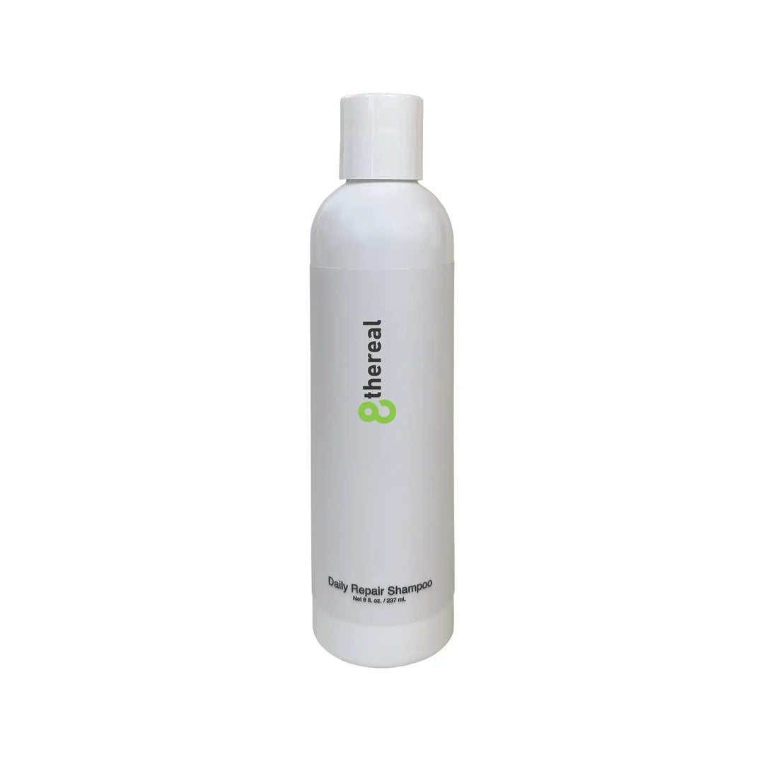 8thereal Daily Strengthening Repair Shampoo in a white 8 fl. oz. bottle for dry, damaged hair and sensitive scalps.