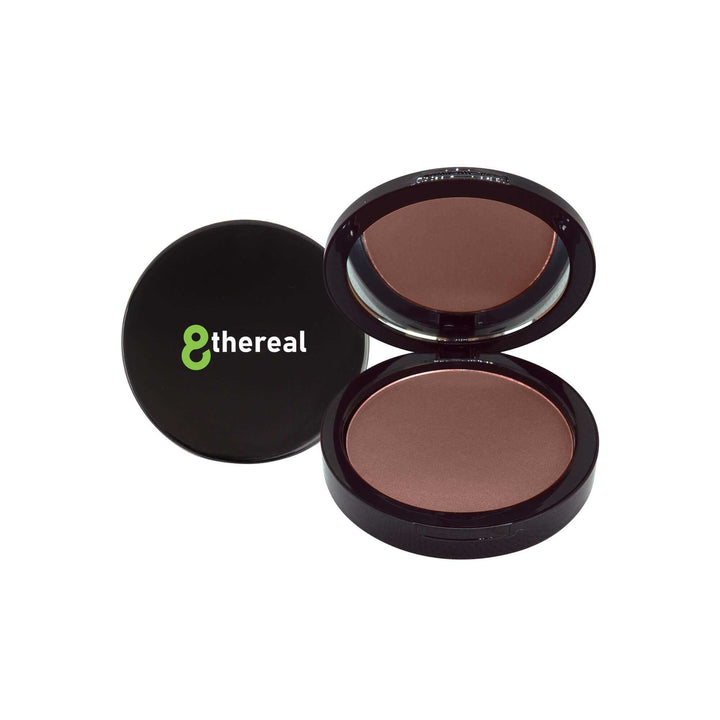 8thereal Dual Blend Powder Foundation in a sleek black compact with mirror, featuring a talc-free buildable formula.