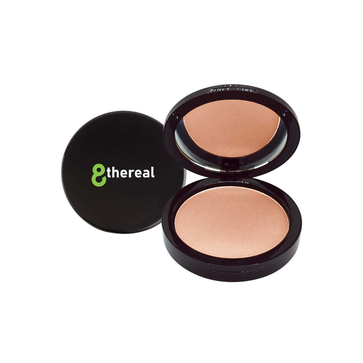 8thereal Dual Blend Powder Foundation in a sleek black compact with a mirror, featuring a smooth, buildable formula.