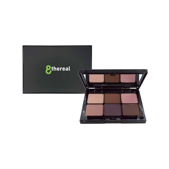 8thereal 6-shade eyeshadow palette featuring a mix of matte and shimmer neutral brown and pink powder tones.