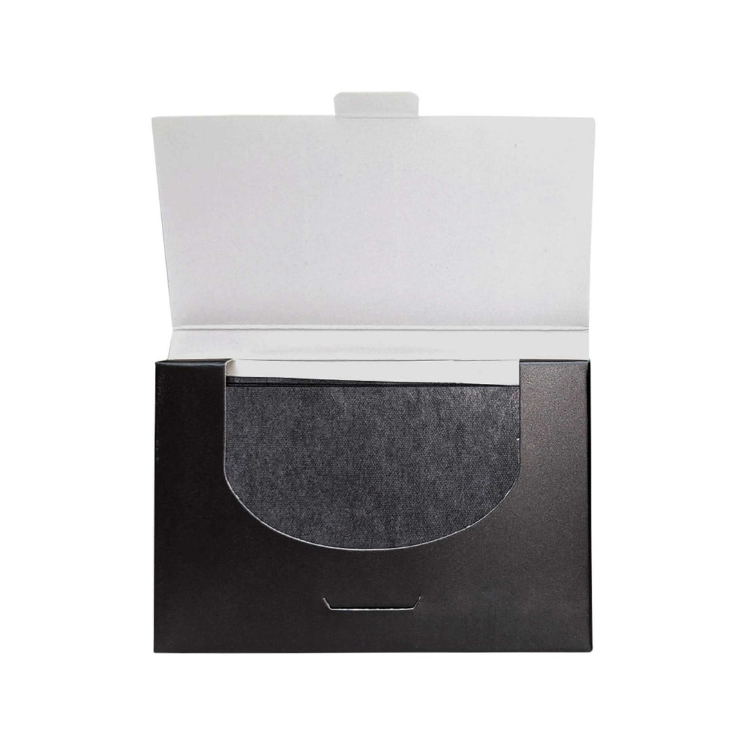 8thereal charcoal facial blotting papers in a sleek black compact case for oil and shine control