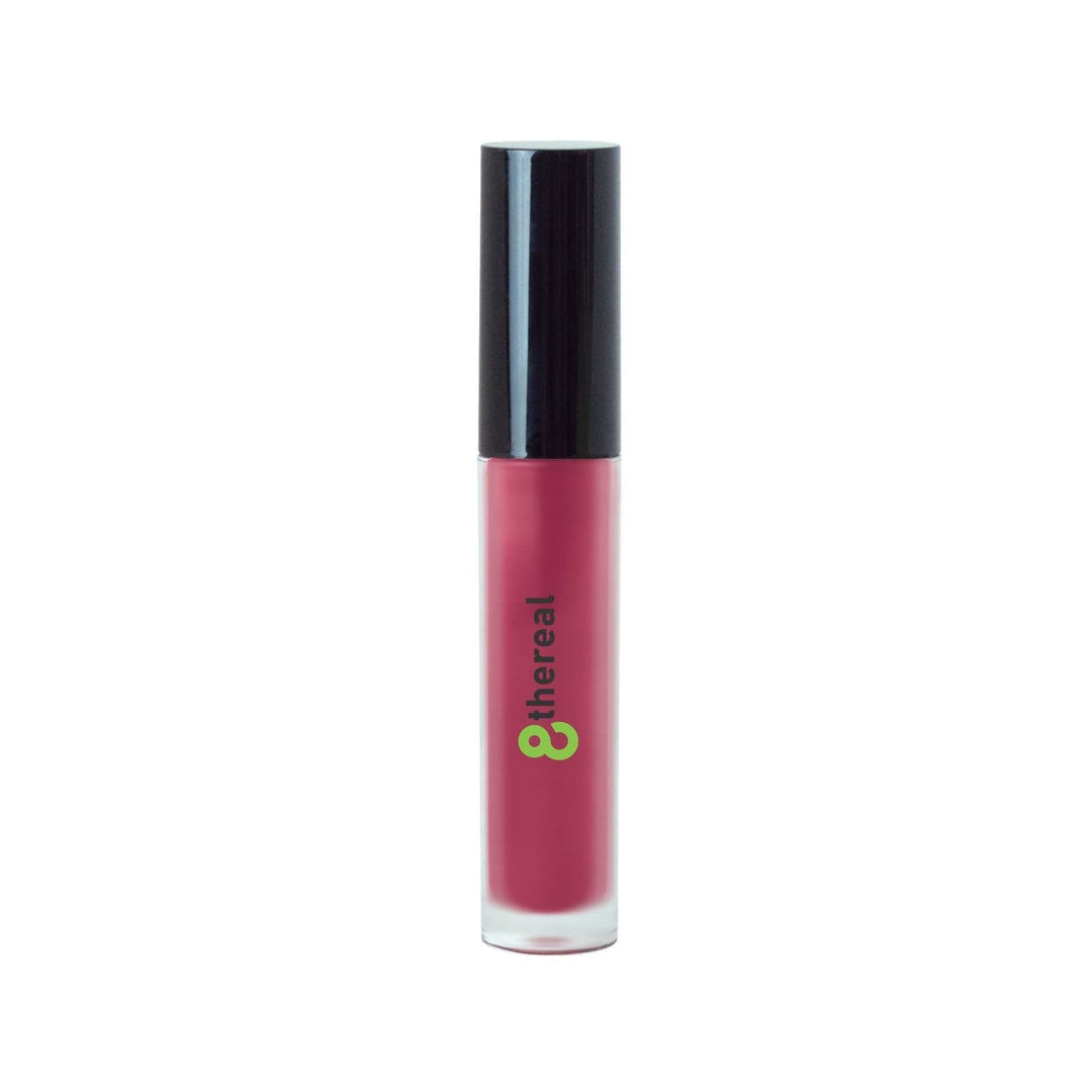 8thereal high-shine lip gloss in a pink berry shade with a sleek clear tube and black cap.