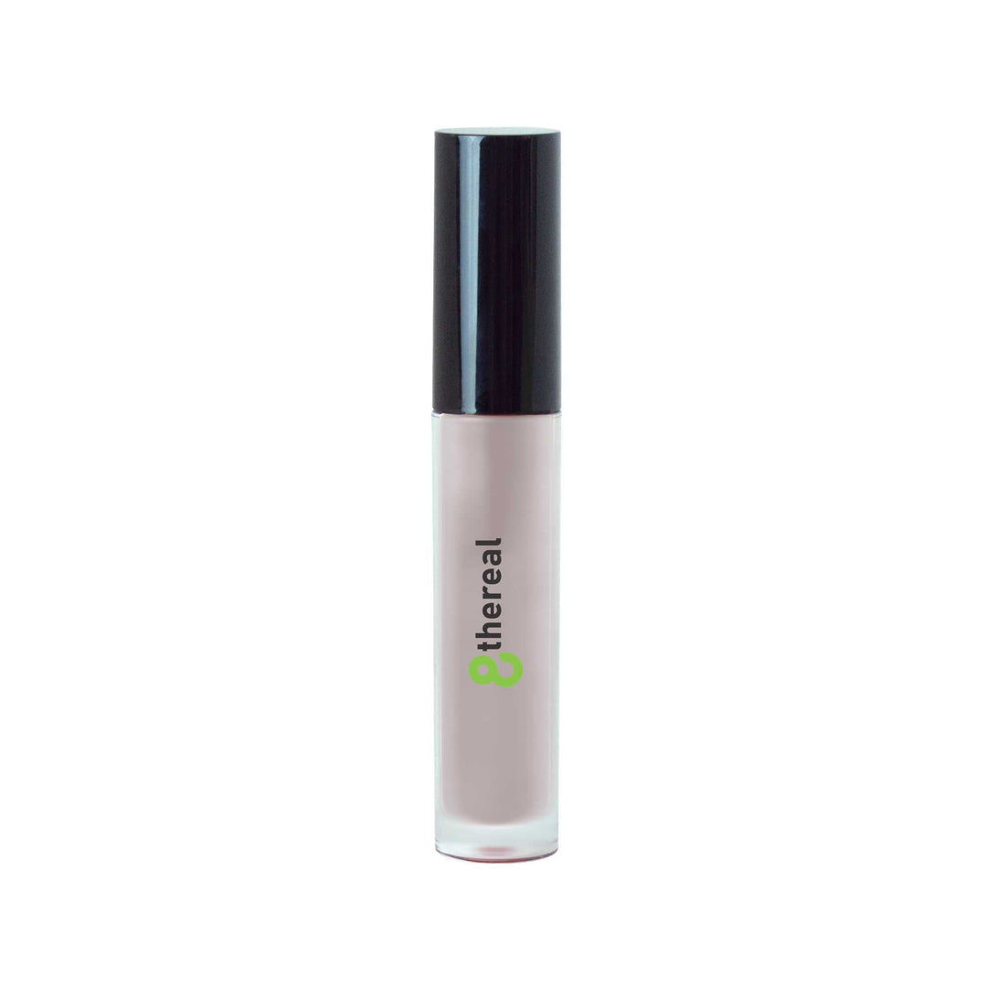 8thereal high-shine lip gloss in a clear tube with a black cap, featuring a sheer nude-toned liquid formula.