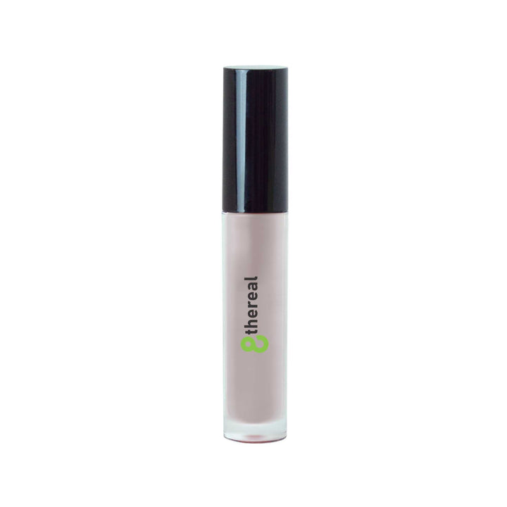 8thereal high-shine lip gloss in a clear tube with a black cap, featuring a sheer nude-toned liquid formula.