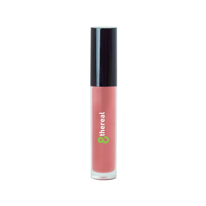8thereal high-shine lip gloss in a sheer pink tint with a sleek clear tube and black cap.
