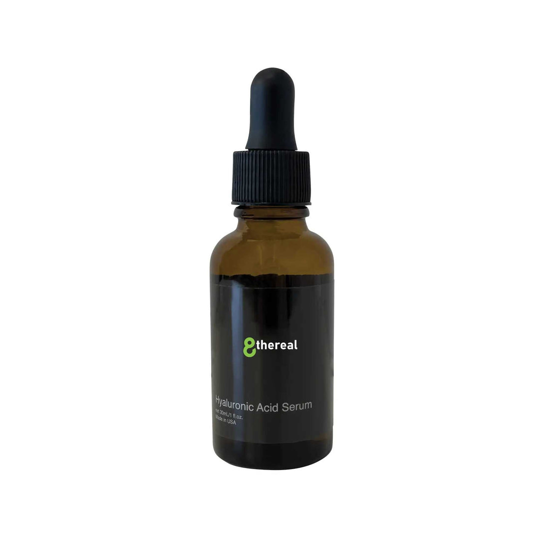 8thereal Luminous Hyaluronic Acid Serum in a 30ml amber glass dropper bottle for deep skin hydration.