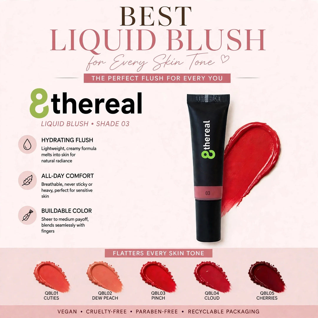 8thereal Soft Flush Liquid Blush in shade 03, a creamy, hydrating formula shown in a tube with a vibrant red swatch.