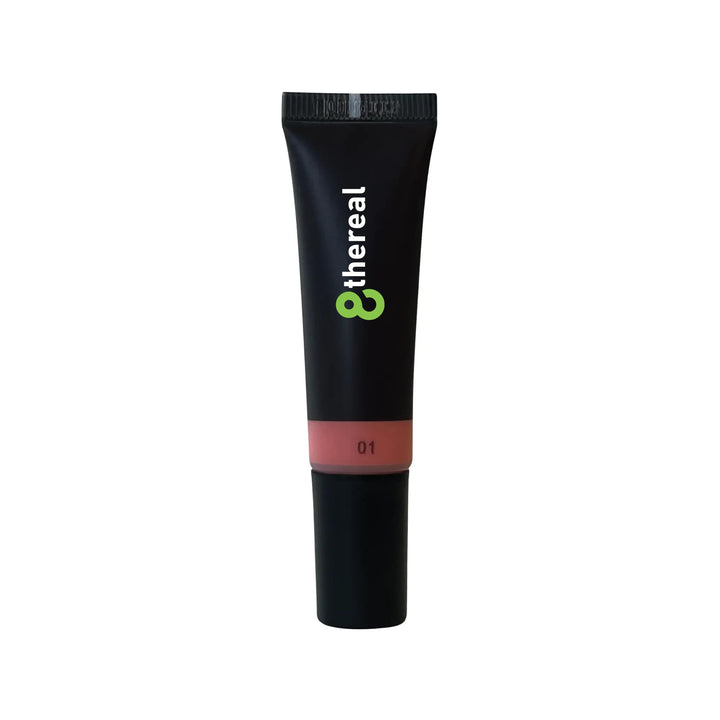 8thereal Soft Flush Liquid Blush in a black squeeze tube with a peach-toned shade 01 visible through the clear base.