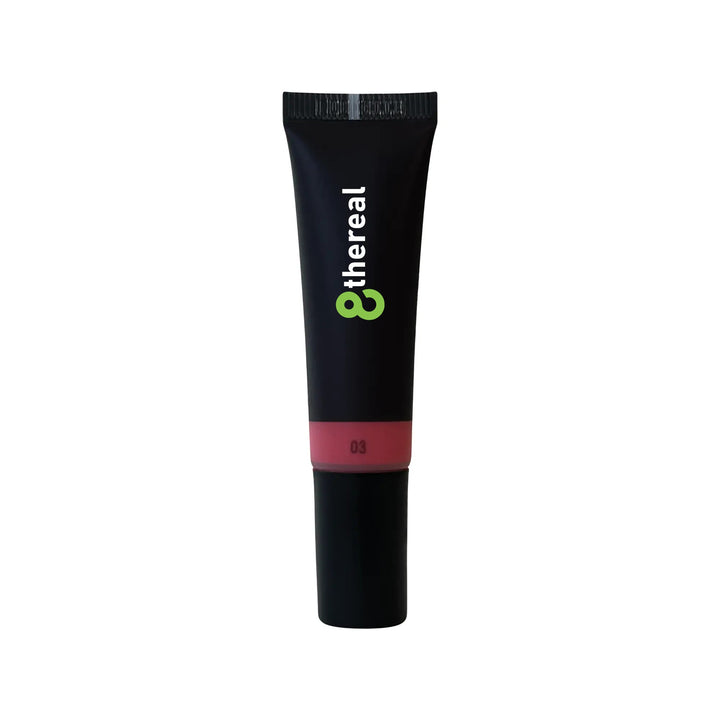 8thereal Soft Flush liquid blush in a black squeeze tube with a visible rose-toned shade 03 for a natural glow.