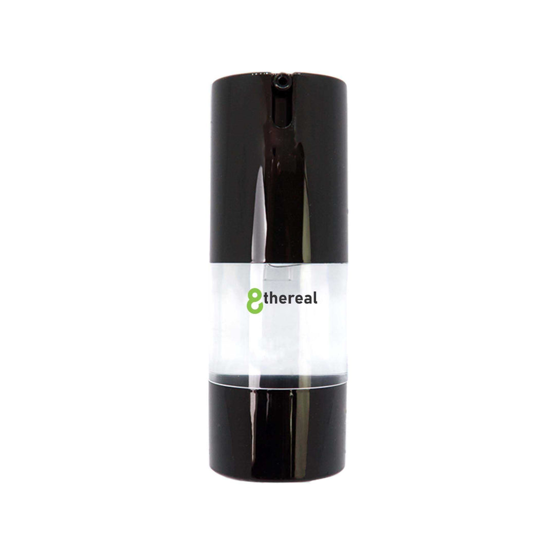 8thereal oil-control matte face primer in a sleek black and clear pump bottle for pore-blurring and shine reduction.