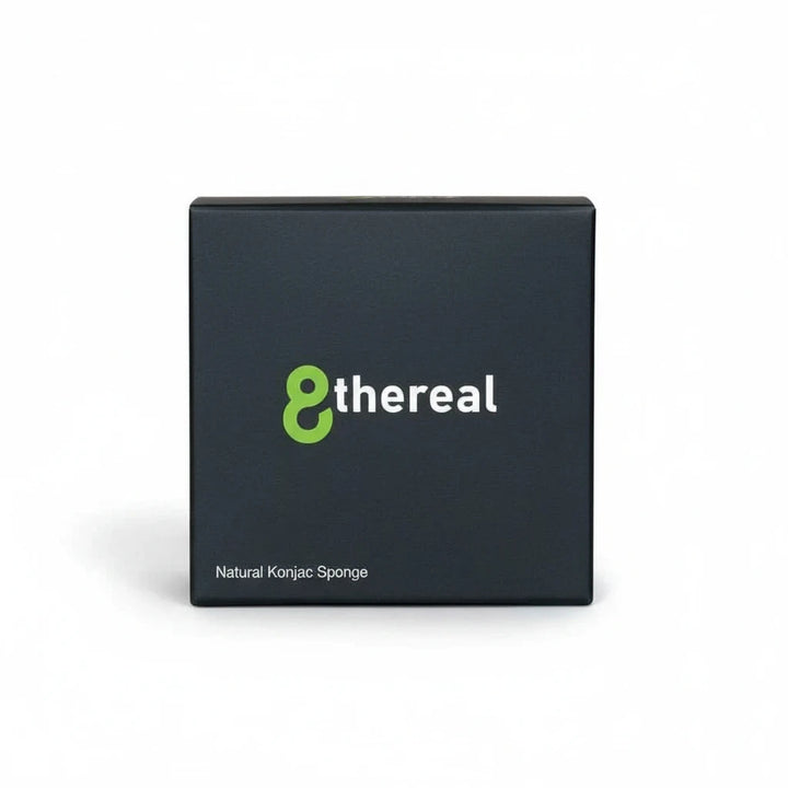 8thereal Natural Konjac Sponge in a sleek black square product box for gentle facial cleansing and exfoliation