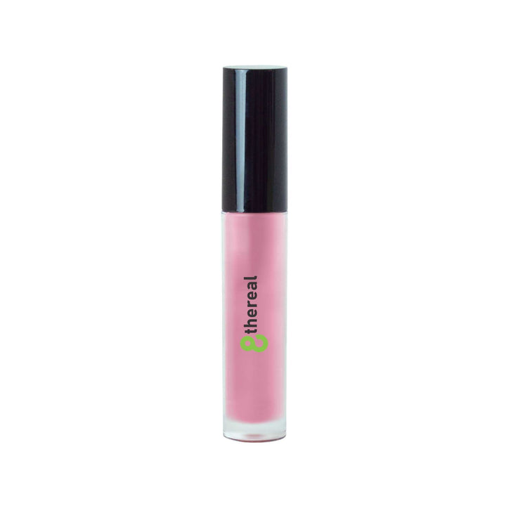 8thereal high-shine lip gloss in a sheer pink tint with a sleek applicator tube and black cap.