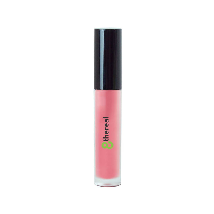 8thereal high-shine lip gloss in a soft pink sheer tint with a sleek applicator tube and black cap.