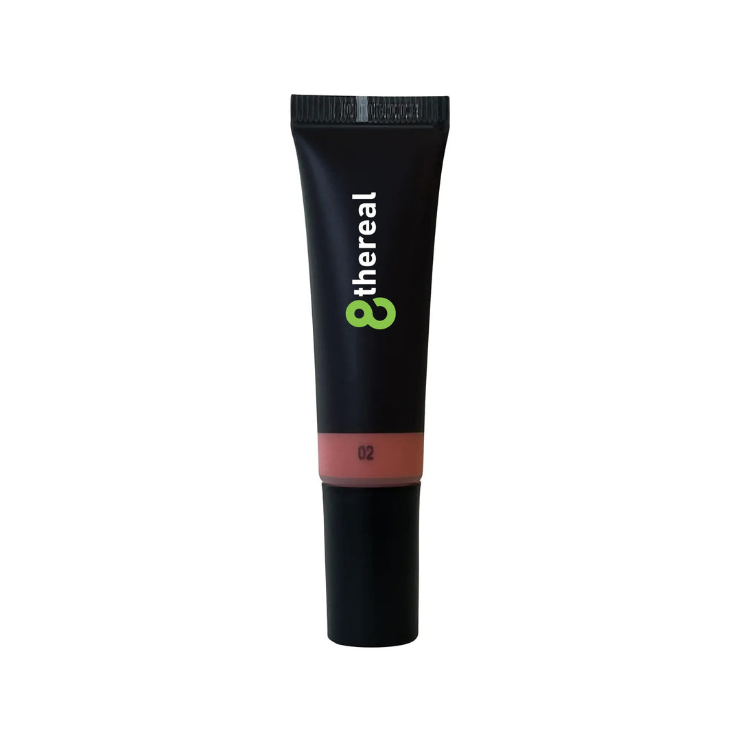 8thereal Soft Flush Liquid Blush in shade 02, a hydrating and creamy formula in a sleek black squeeze tube.