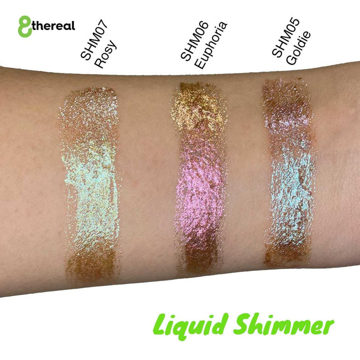 Liquid Shimmer features a glossy shine |SHM07 Rosy | SHM06 Euphoria | SHM05 Goldie by 8thereal